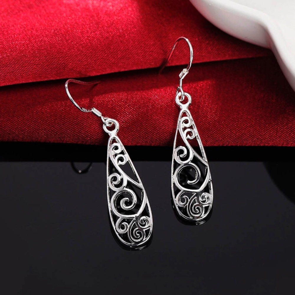 Silver Openwork Teardrop Boho Earrings - Picture 4 of 7